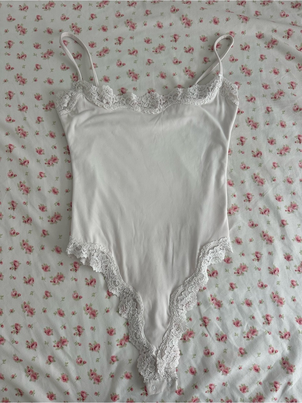 White Lace-Trim Cami Bodysuit - Women Tops